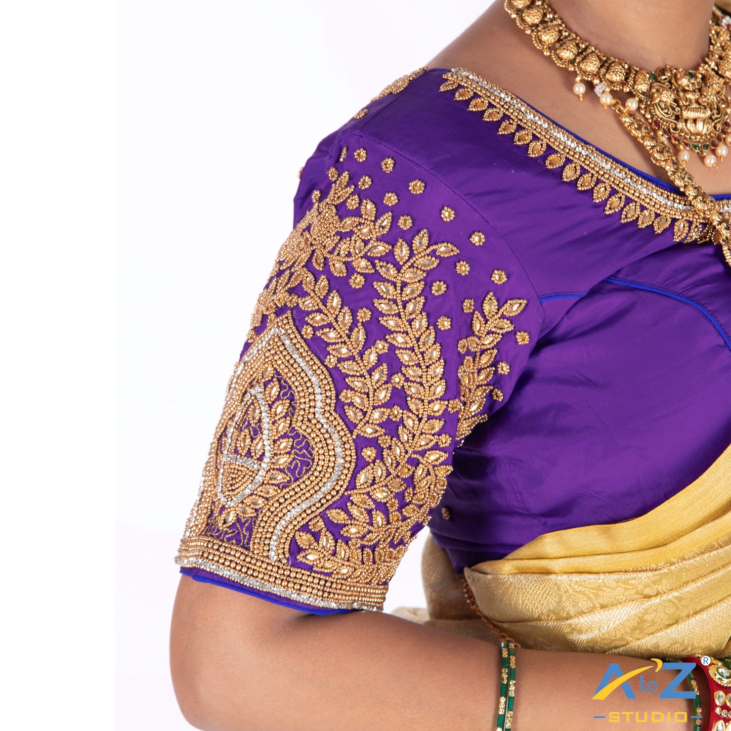 Purple Silk Cloth Blouse with Small leaf and chain work Design