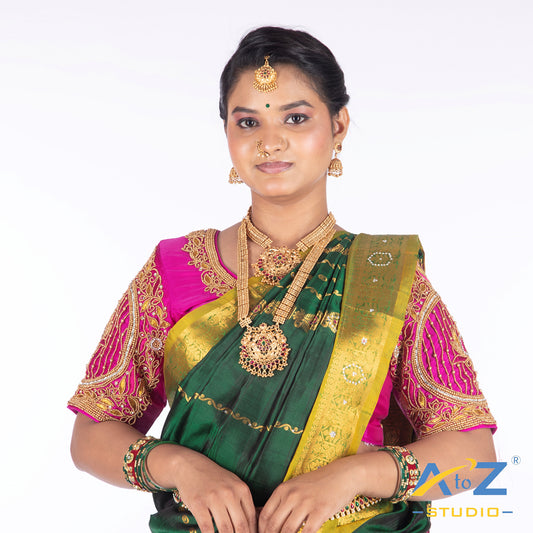Bright Pink Silk Cloth Blouse with Lotus in circle Design