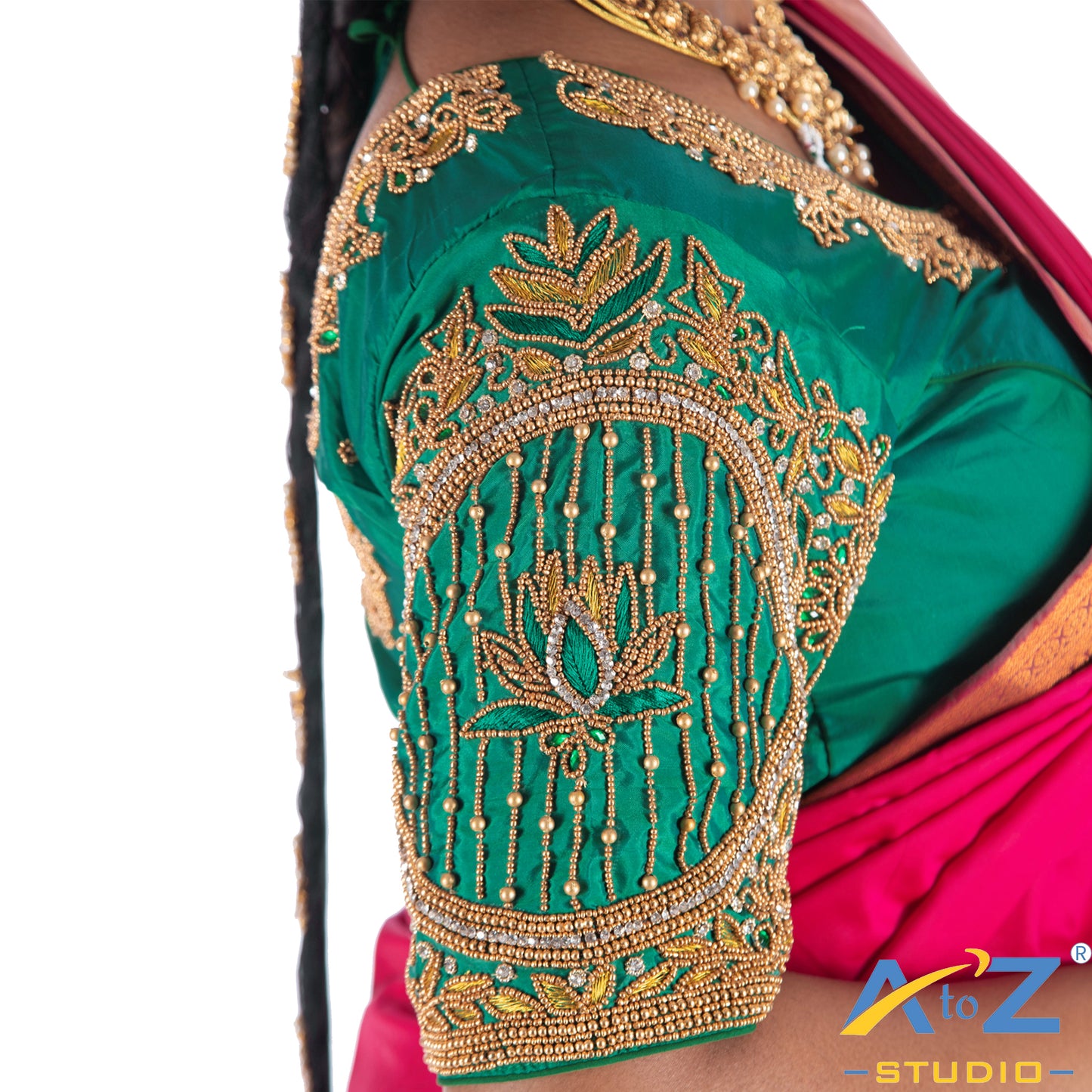 Rama Green Silk Cloth Blouse with Lotus in circle Design