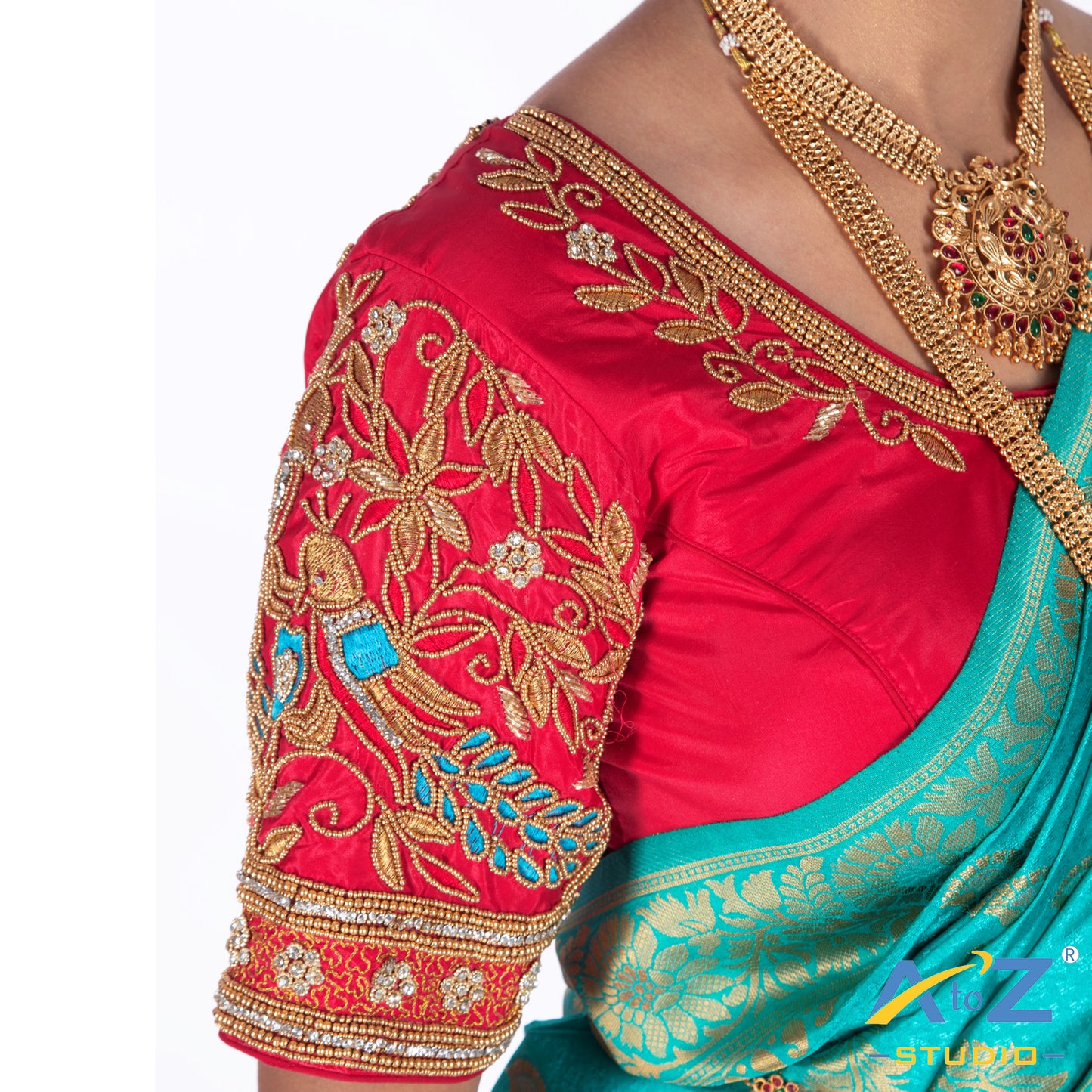 Punch Pink Silk Cloth Blouse with Peacock Design