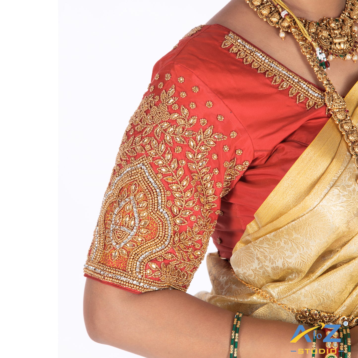 Magenta pink Silk Cloth Blouse with Small leaf and chain work Design