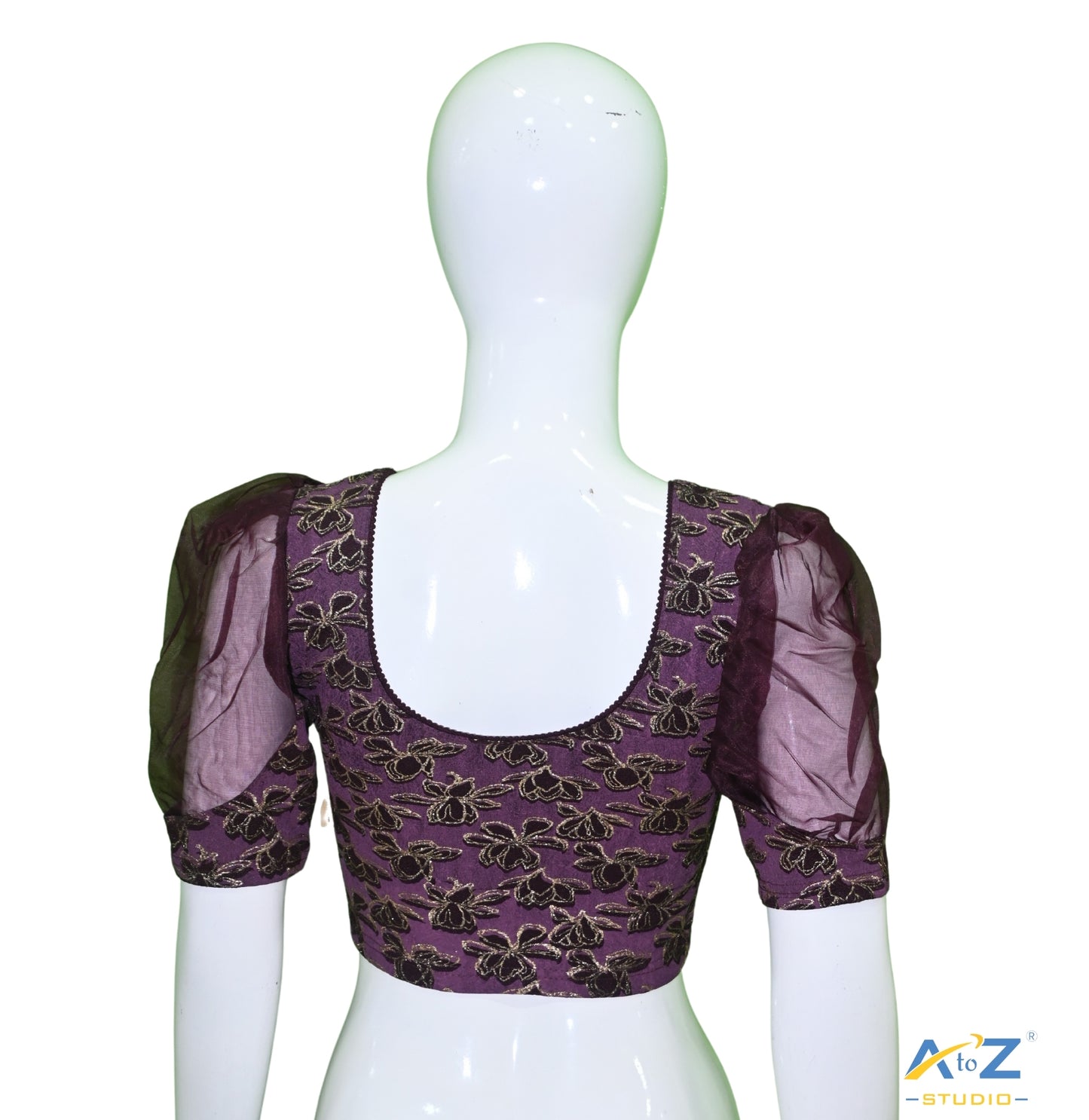 Wine Cotton Lycra Lotus Print Blouse