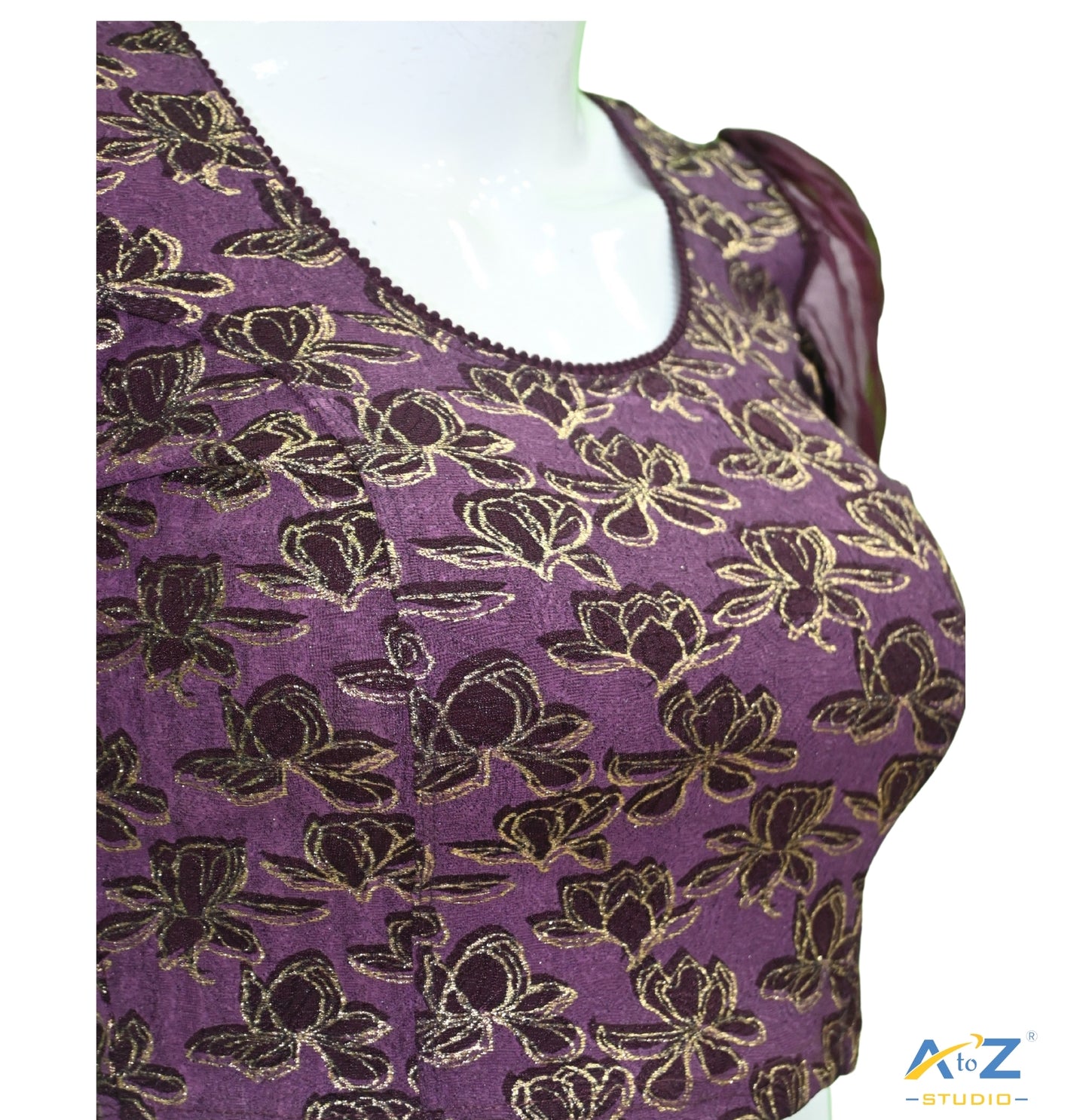 Wine Cotton Lycra Lotus Print Blouse