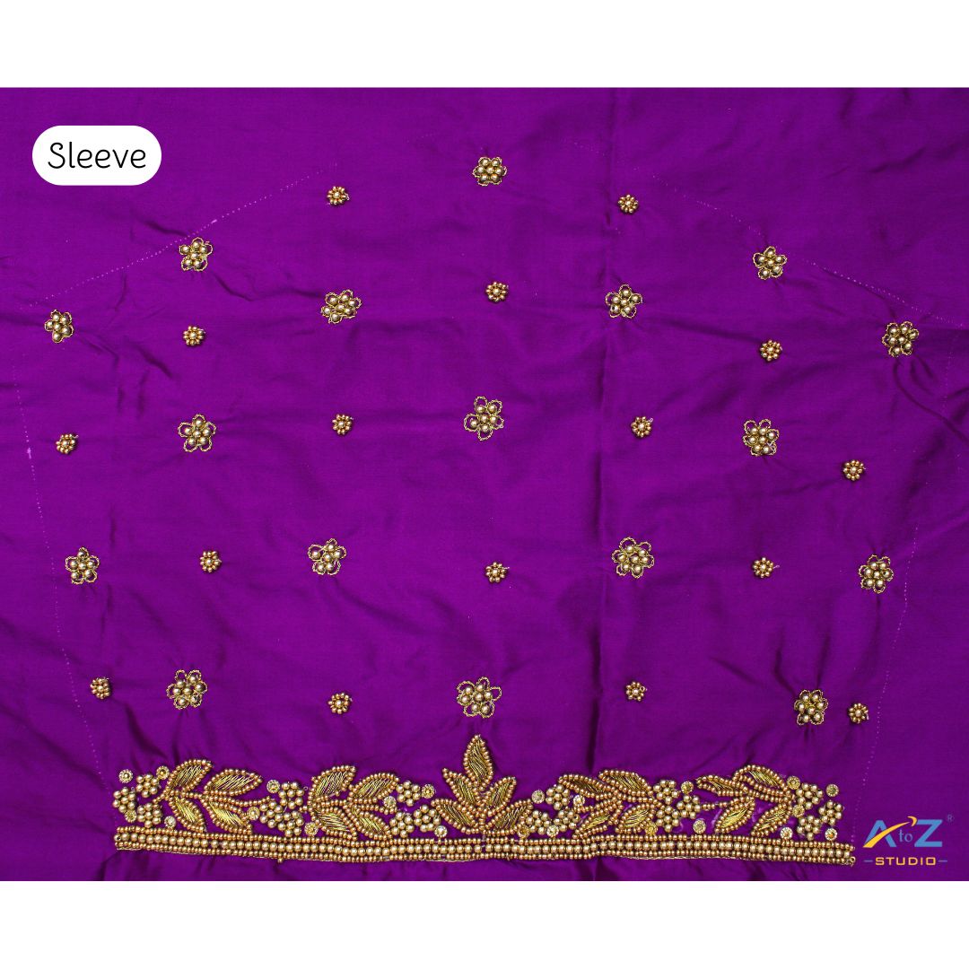 Violet Silk Blouse Piece With Aari Work