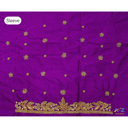Violet Silk Blouse Piece With Aari Work