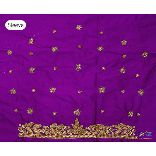 Violet Silk Blouse Piece With Aari Work