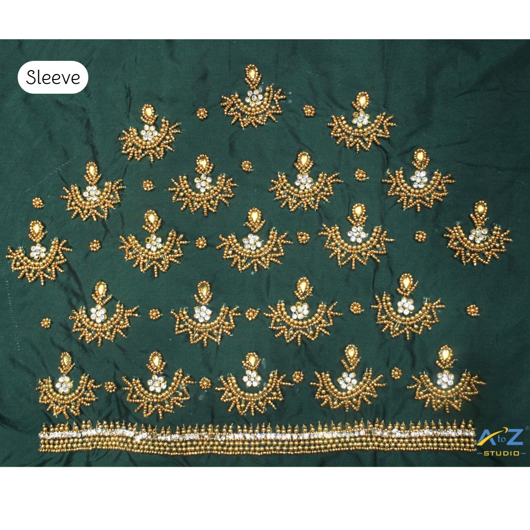 Bottle Green Silk Blouse Piece With Aari Work