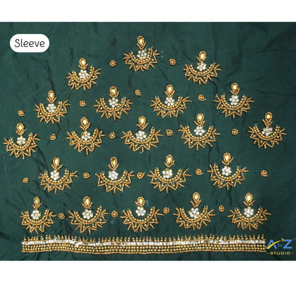 Bottle Green Silk Blouse Piece With Aari Work