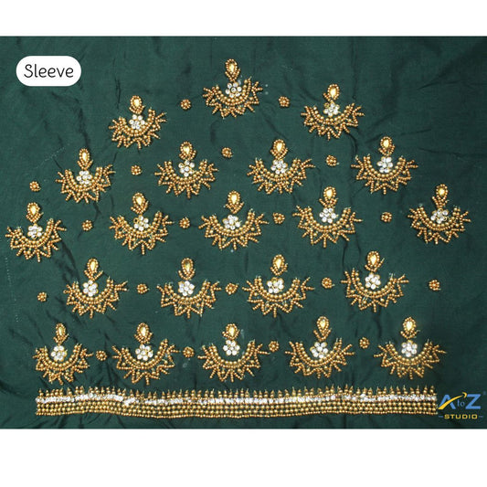Bottle Green Silk Blouse Piece With Aari Work