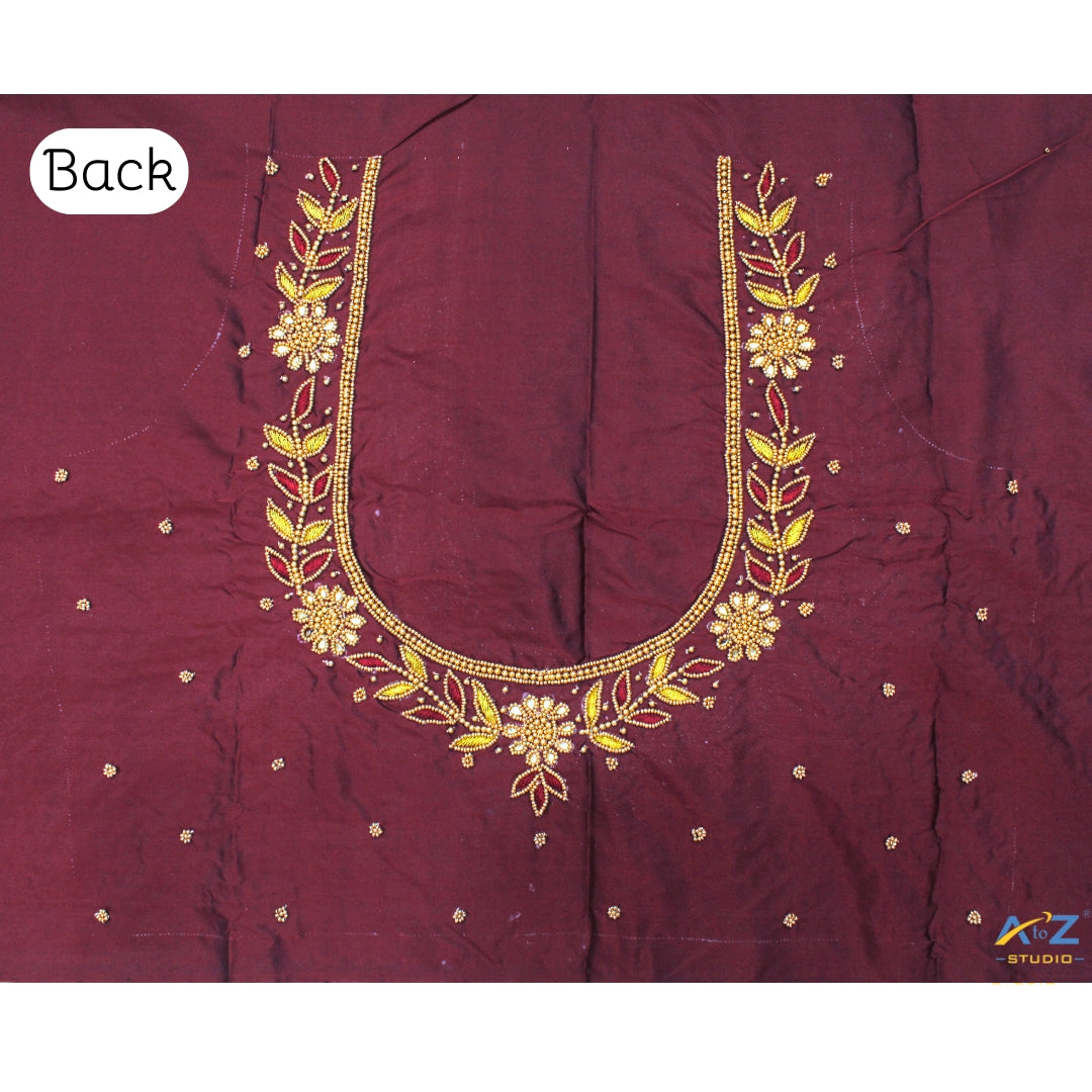 Brick Silk Blouse Piece With Aari Work
