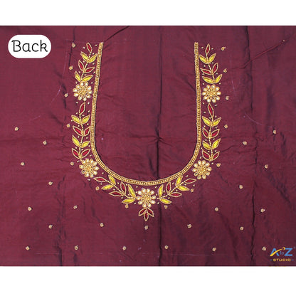 Brick Silk Blouse Piece With Aari Work