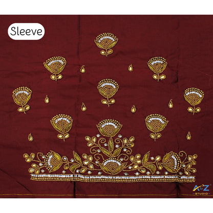 Light Brick Silk Blouse Piece With Aari Work