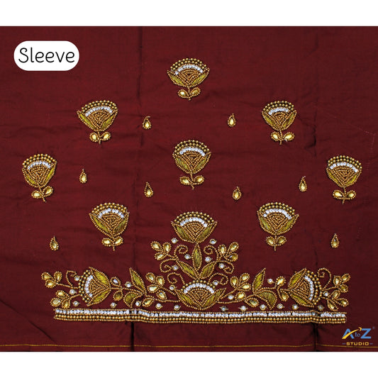 Light Brick Silk Blouse Piece With Aari Work
