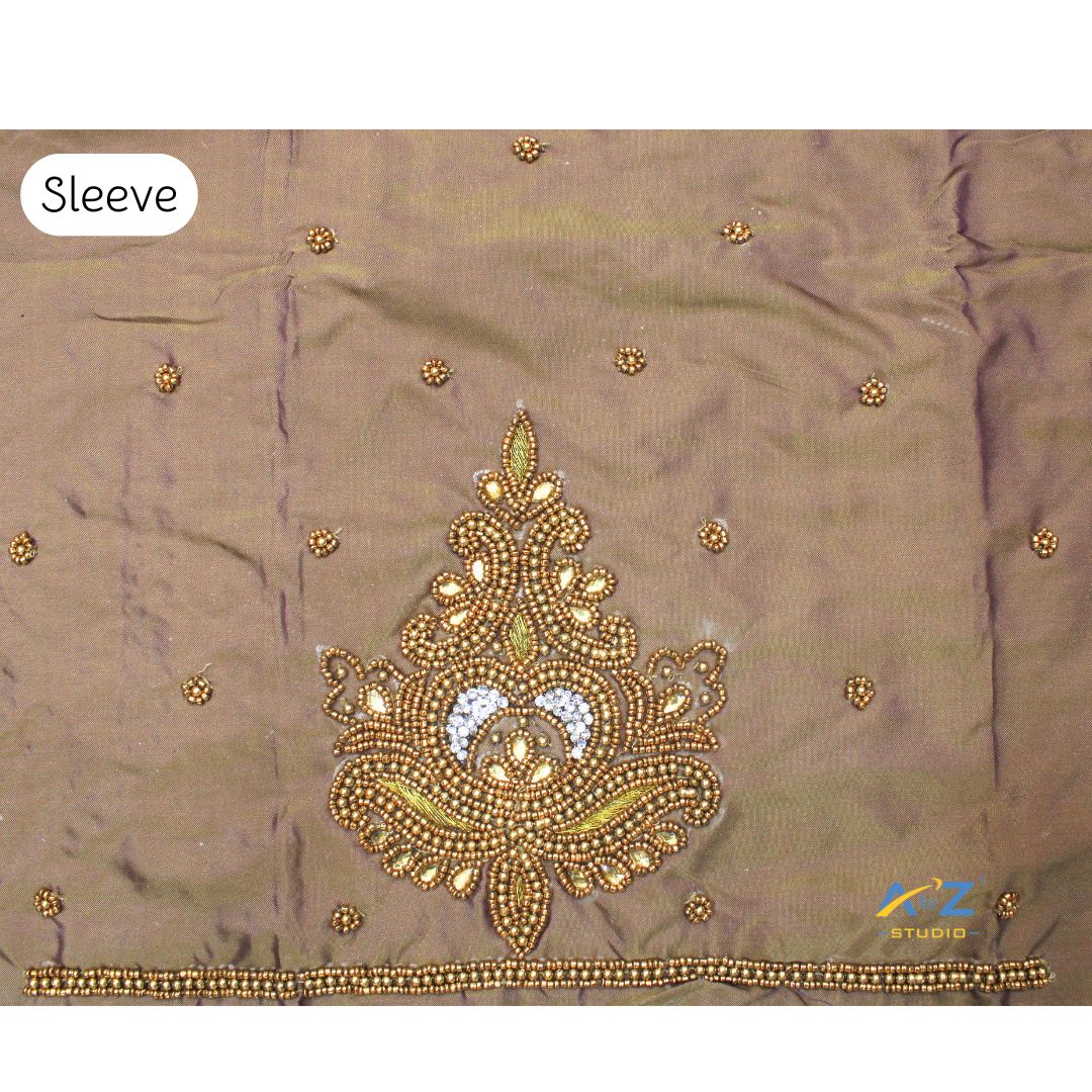 Beige Silk Blouse Piece With Aari Work