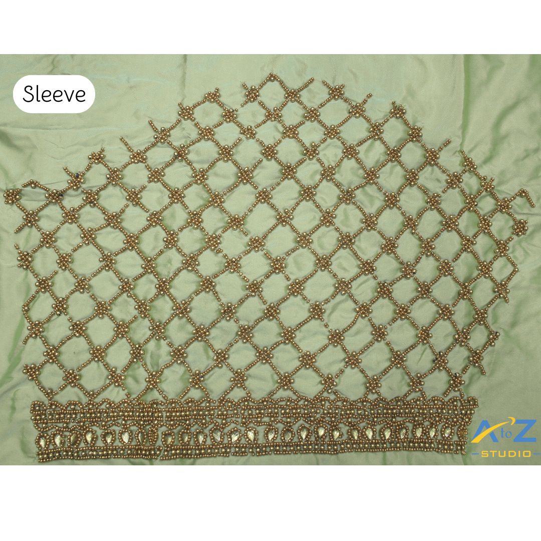 Tea Green Silk Blouse Piece With Aari Work