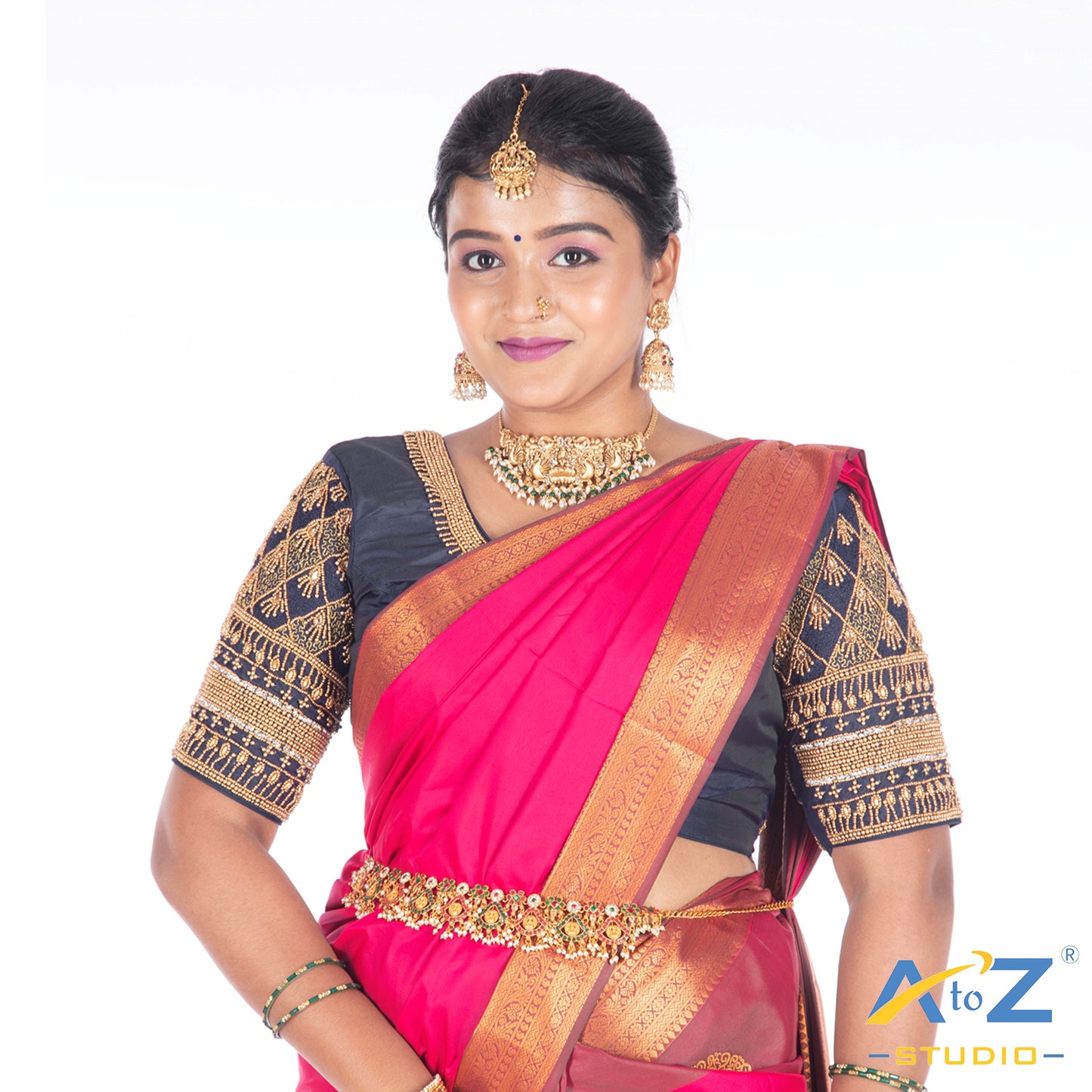 Navy Blue Silk Cloth Blouse with Kite Design