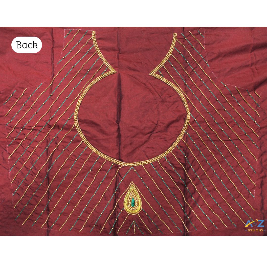 Brick Silk Blouse Piece With Thread Work