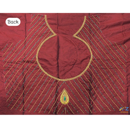 Brick Silk Blouse Piece With Thread Work