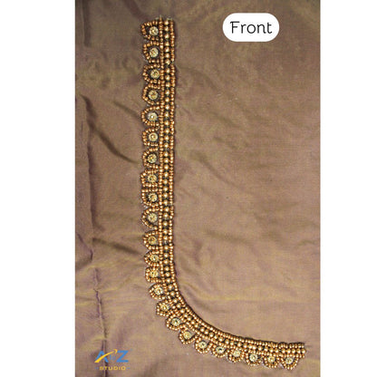 Beige Silk Blouse Piece With Aari Work