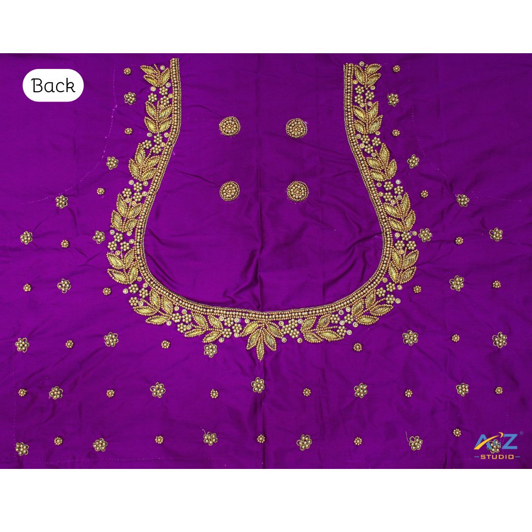 Violet Silk Blouse Piece With Aari Work