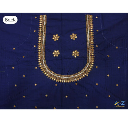 Dark Navy Silk Blouse Piece With Aari Work