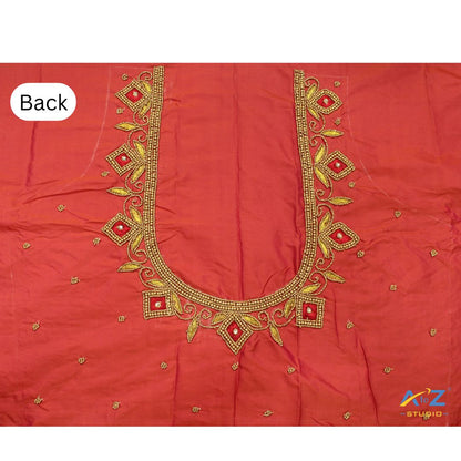 Tomato Silk Blouse Piece With Aari Work