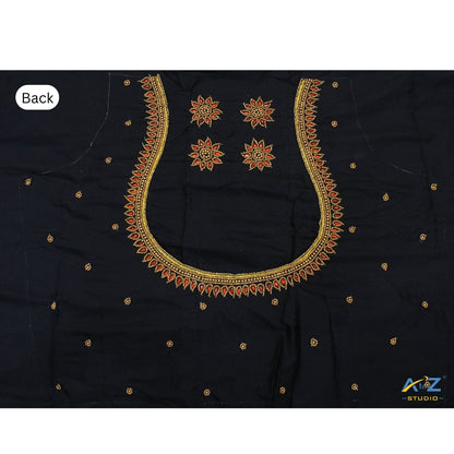Black Silk Blouse Piece With Aari Work