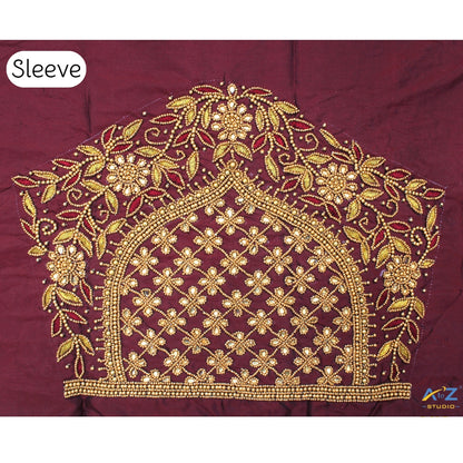 Brick Silk Blouse Piece With Aari Work