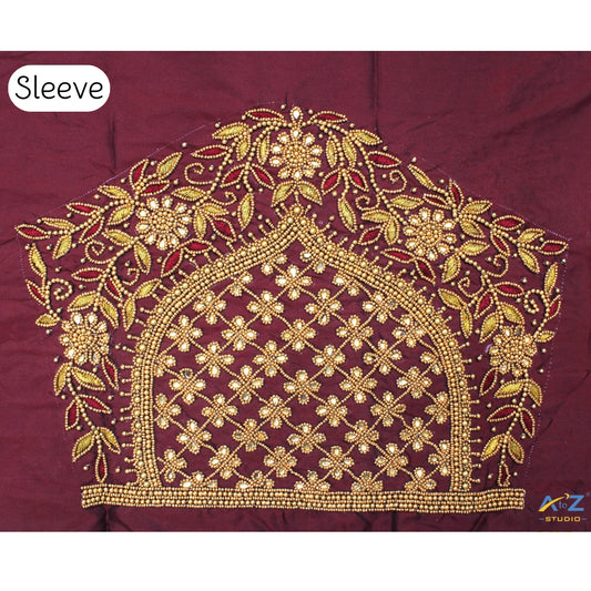 Brick Silk Blouse Piece With Aari Work