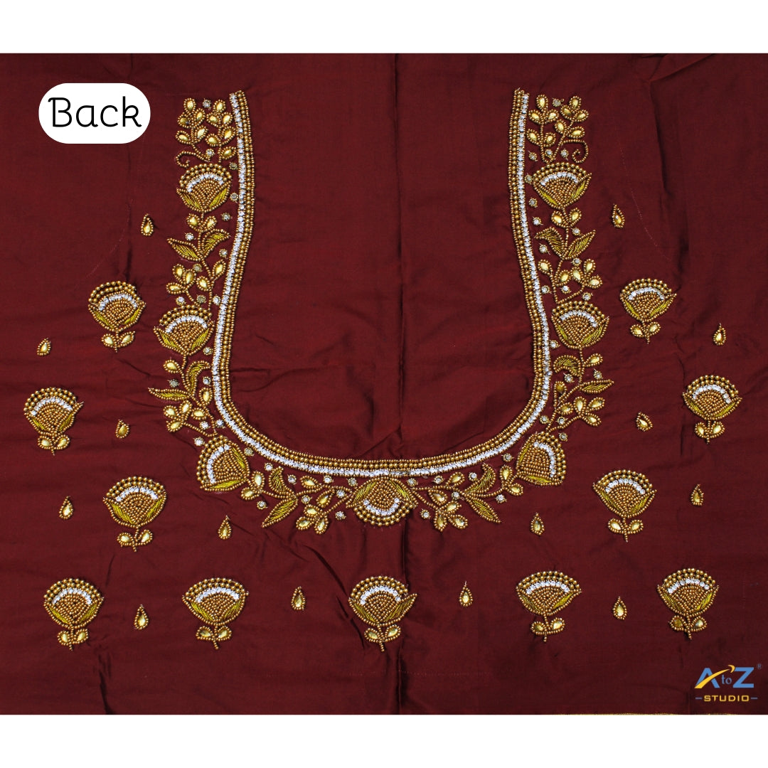 Light Brick Silk Blouse Piece With Aari Work