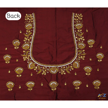 Light Brick Silk Blouse Piece With Aari Work