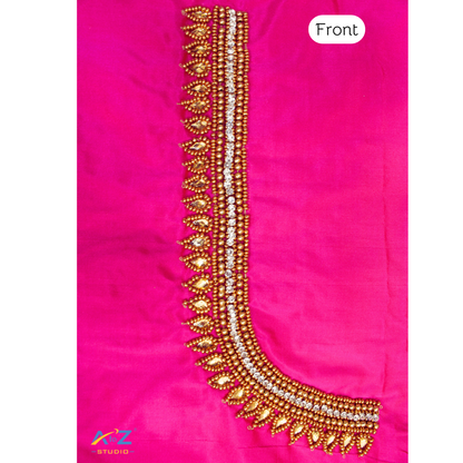 V Pink Silk Blouse Piece With Aari Work