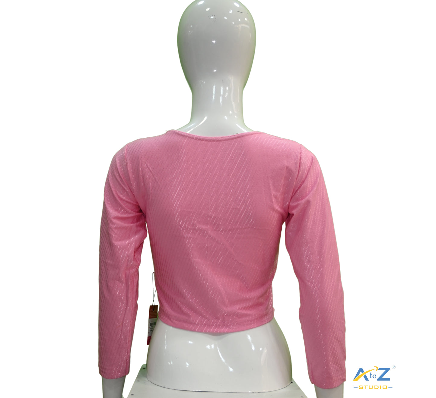 Baby Pink Cotton Lycra Blouse with Shiny Cross Lines