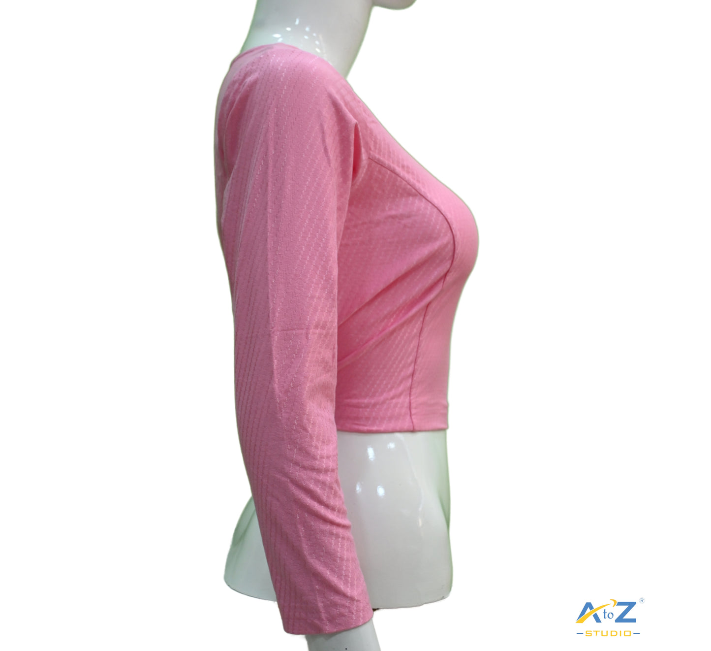 Baby Pink Cotton Lycra Blouse with Shiny Cross Lines