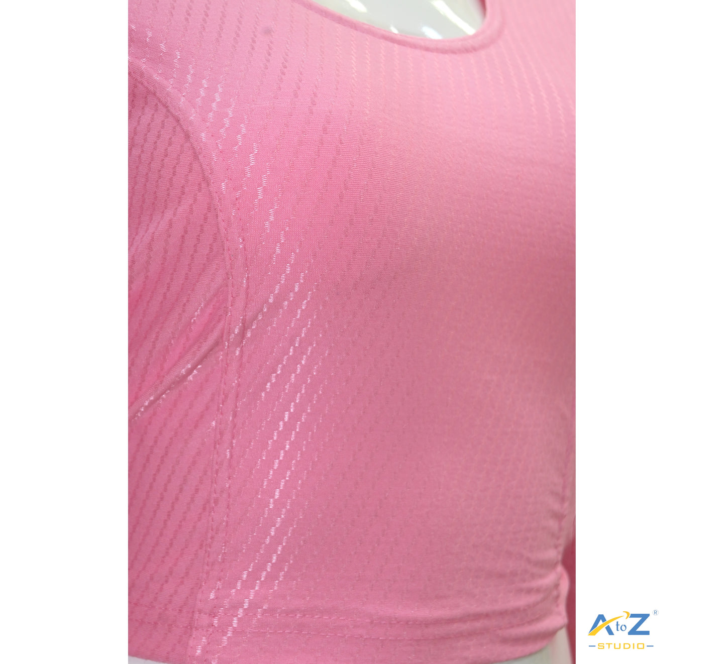 Baby Pink Cotton Lycra Blouse with Shiny Cross Lines