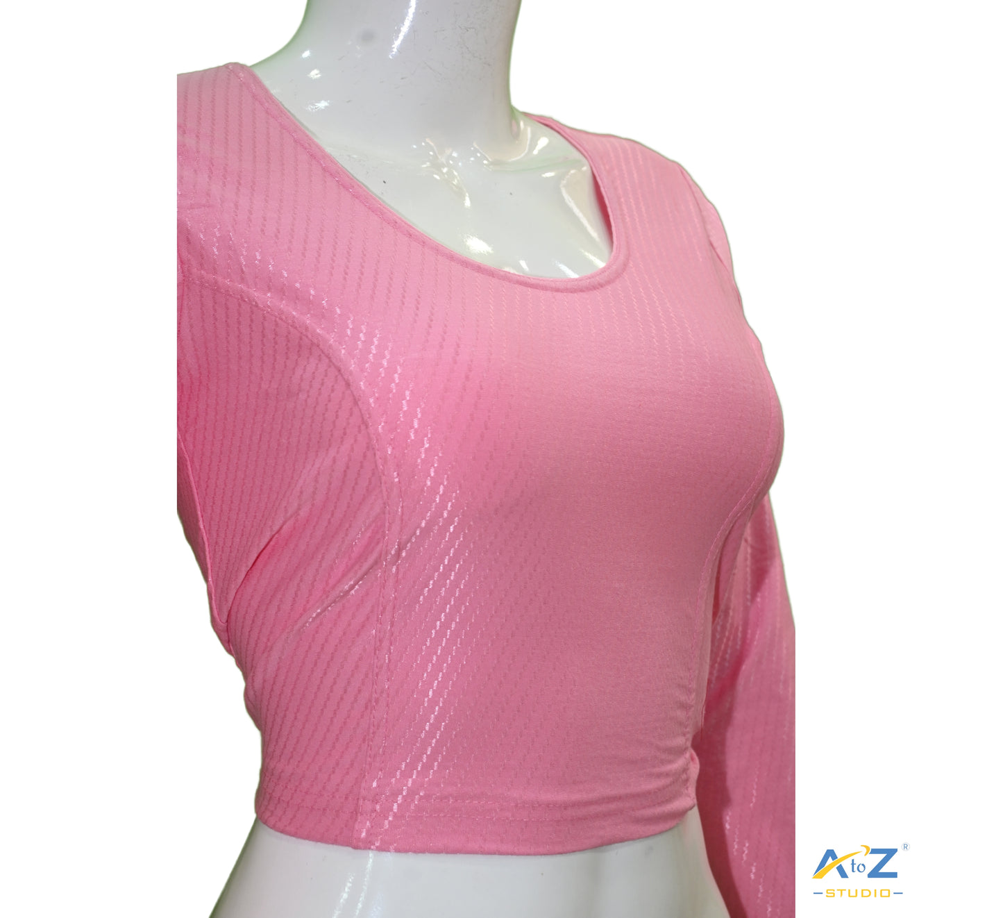 Baby Pink Cotton Lycra Blouse with Shiny Cross Lines