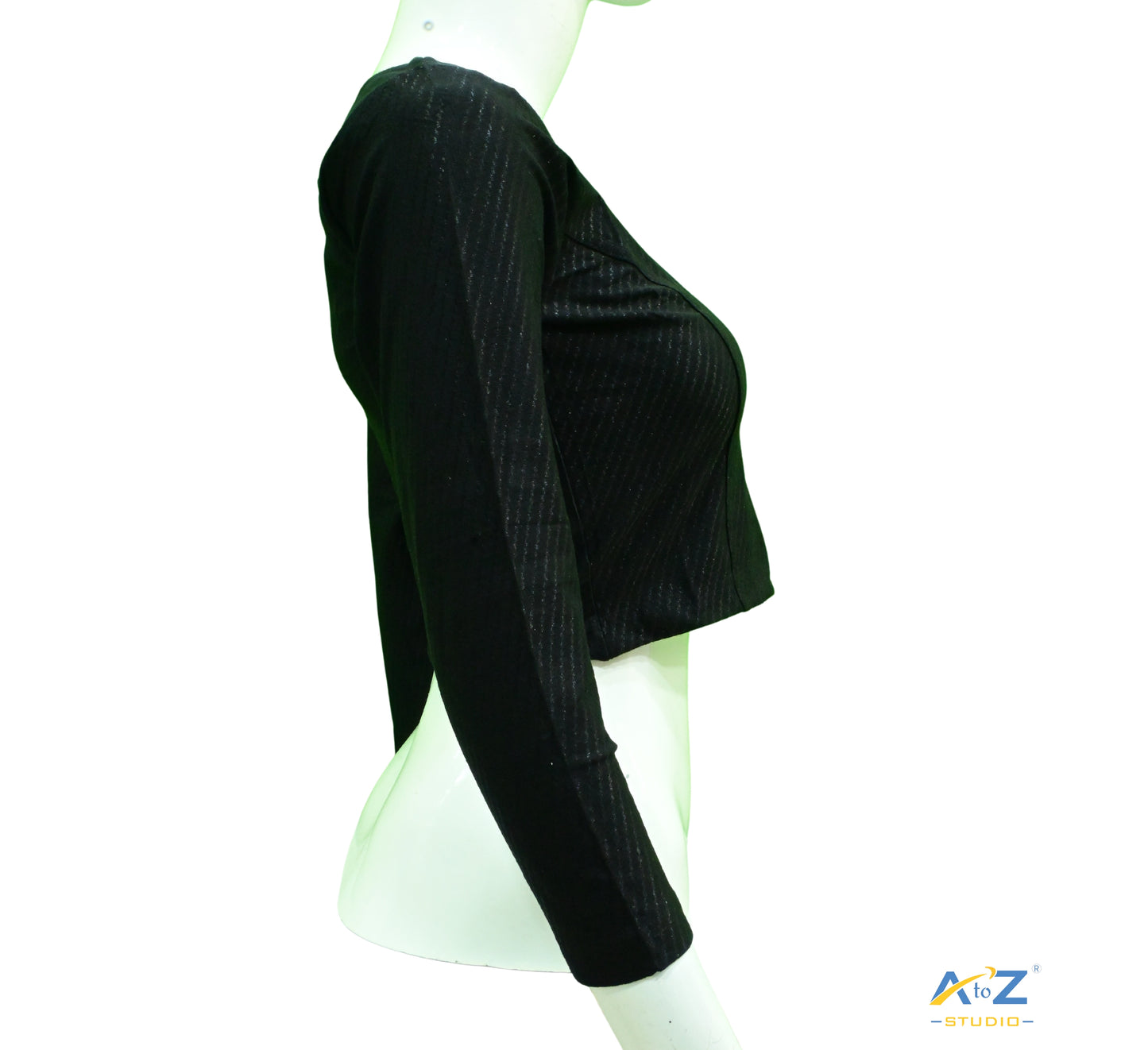 Black Cotton Lycra Blouse with Shiny Cross Lines