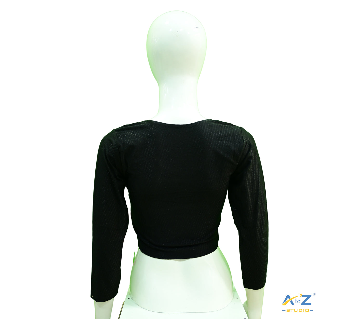 Black Cotton Lycra Blouse with Shiny Cross Lines