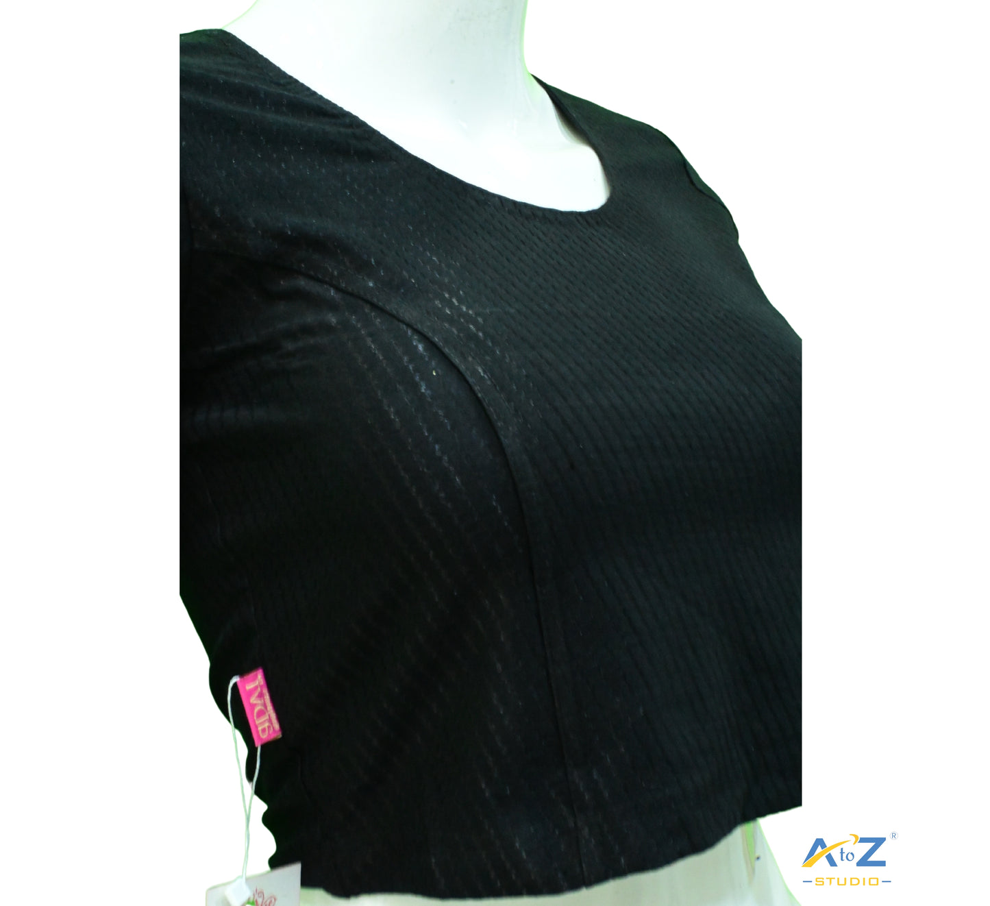 Black Cotton Lycra Blouse with Shiny Cross Lines