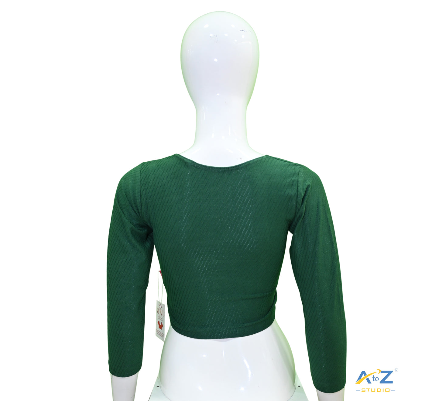 Bottle Green Cotton Lycra Blouse with Shiny Cross Lines