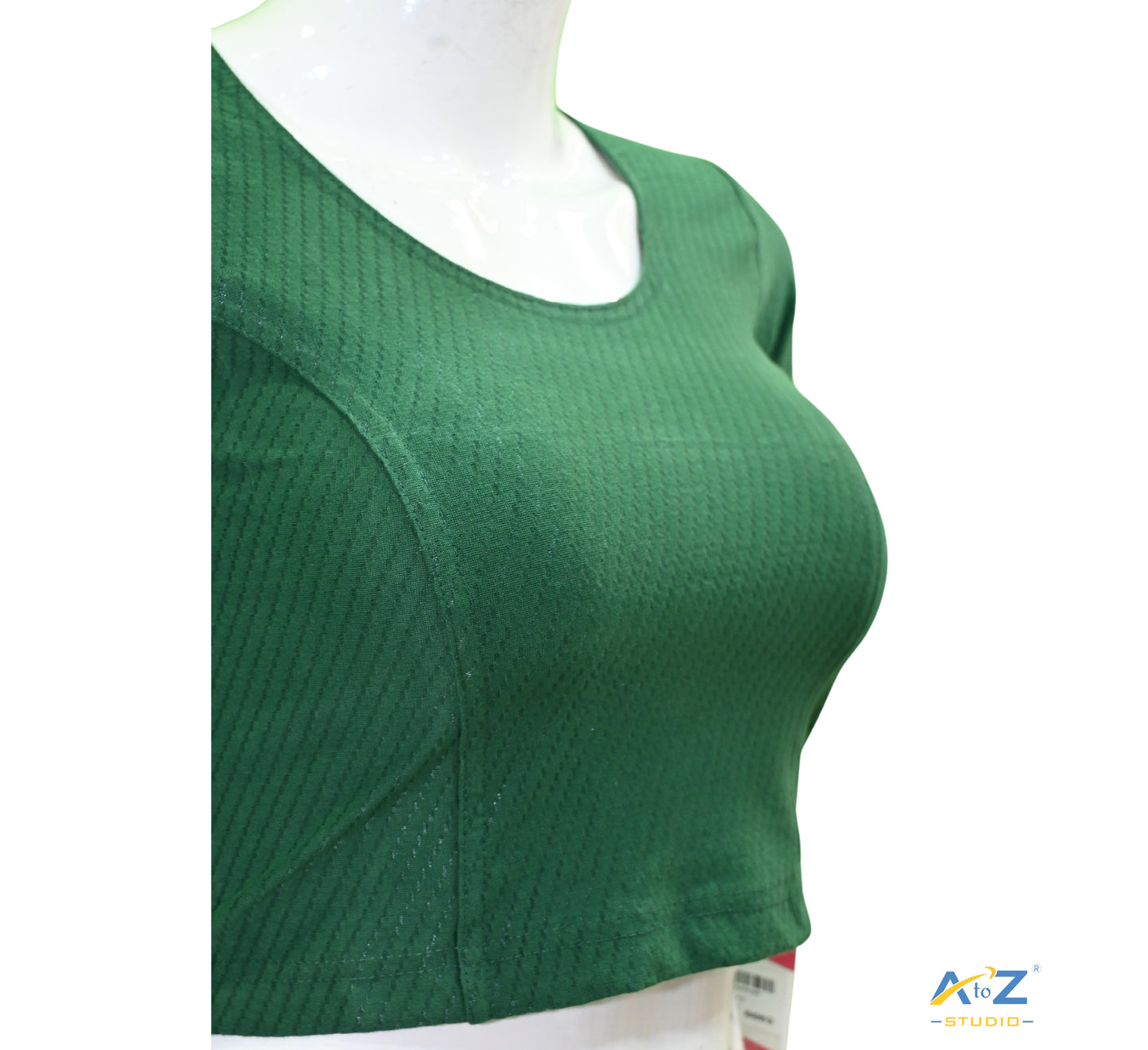 Bottle Green Cotton Lycra Blouse with Shiny Cross Lines