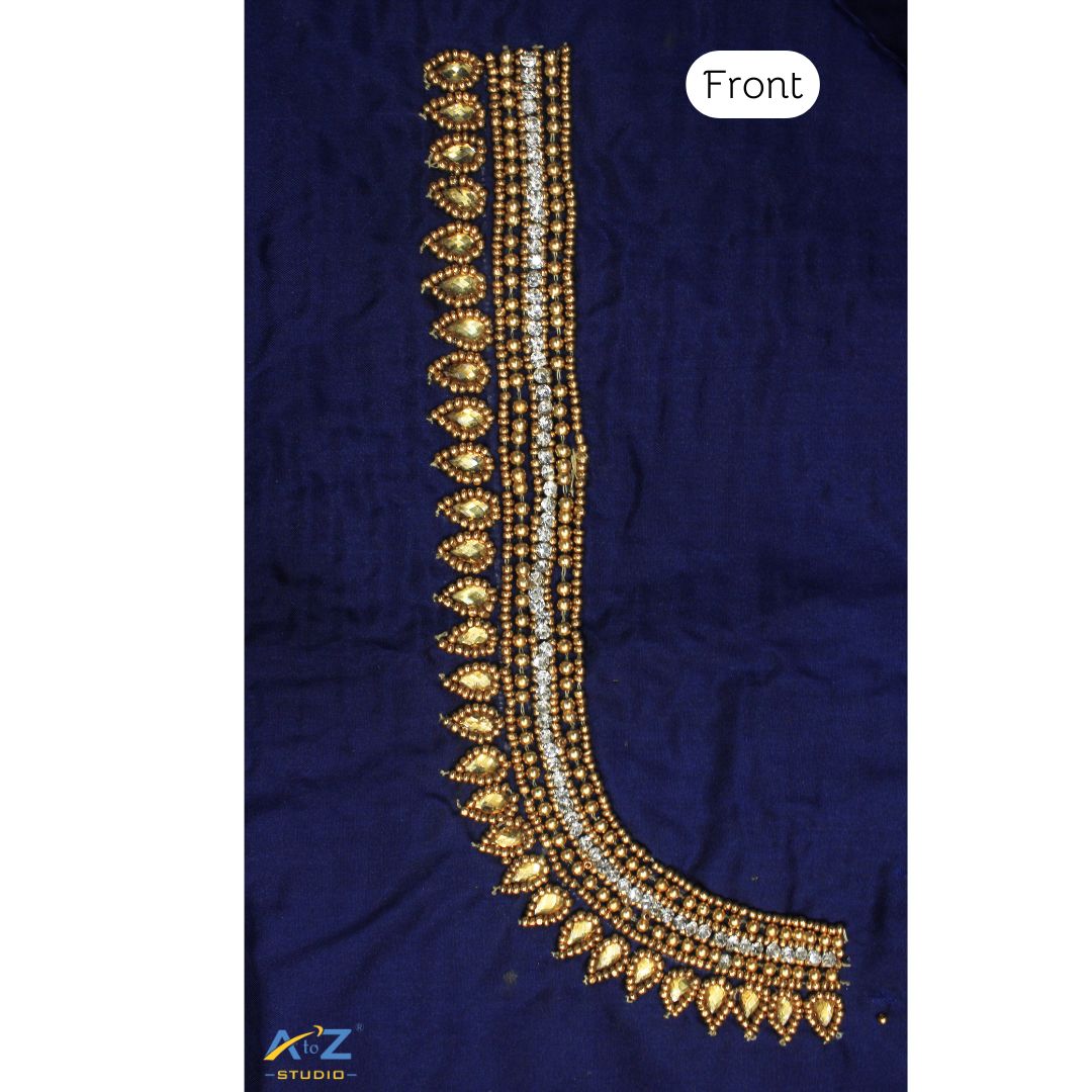 Dark Navy Silk Blouse Piece With Aari Work