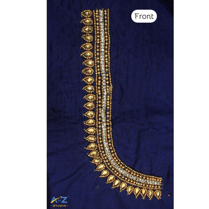 Dark Navy Silk Blouse Piece With Aari Work