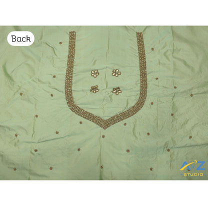 Tea Green Silk Blouse Piece With Aari Work