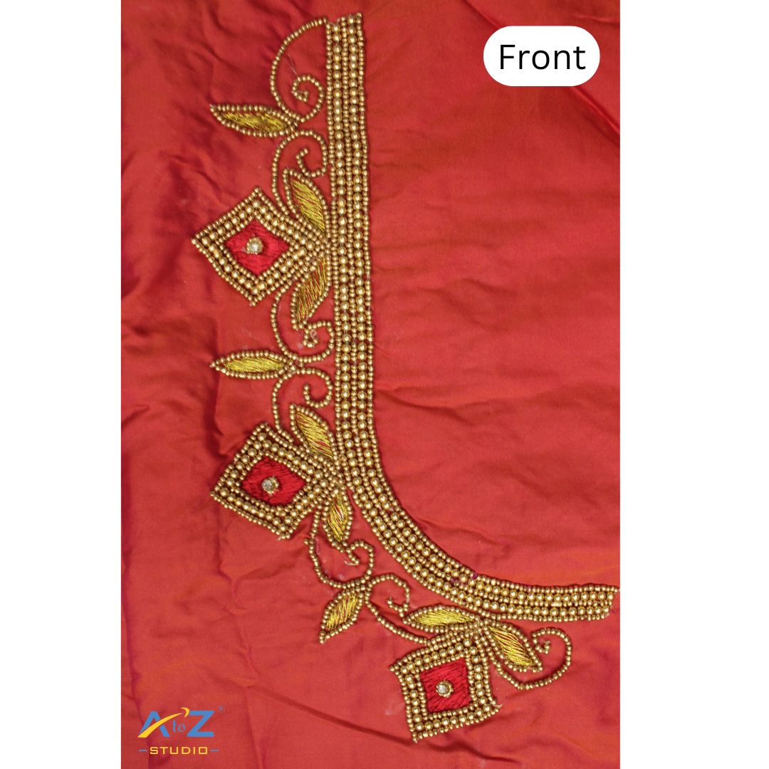 Tomato Silk Blouse Piece With Aari Work