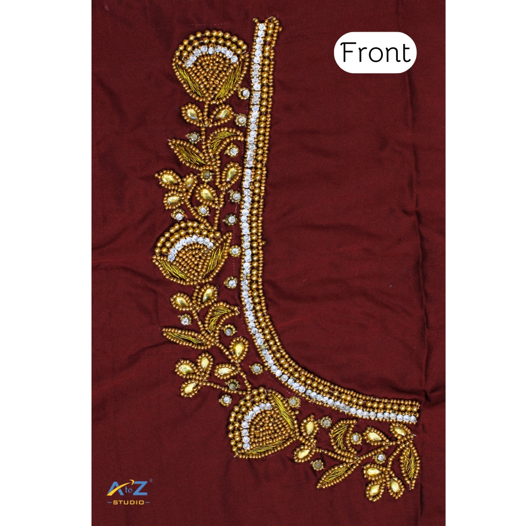 Light Brick Silk Blouse Piece With Aari Work