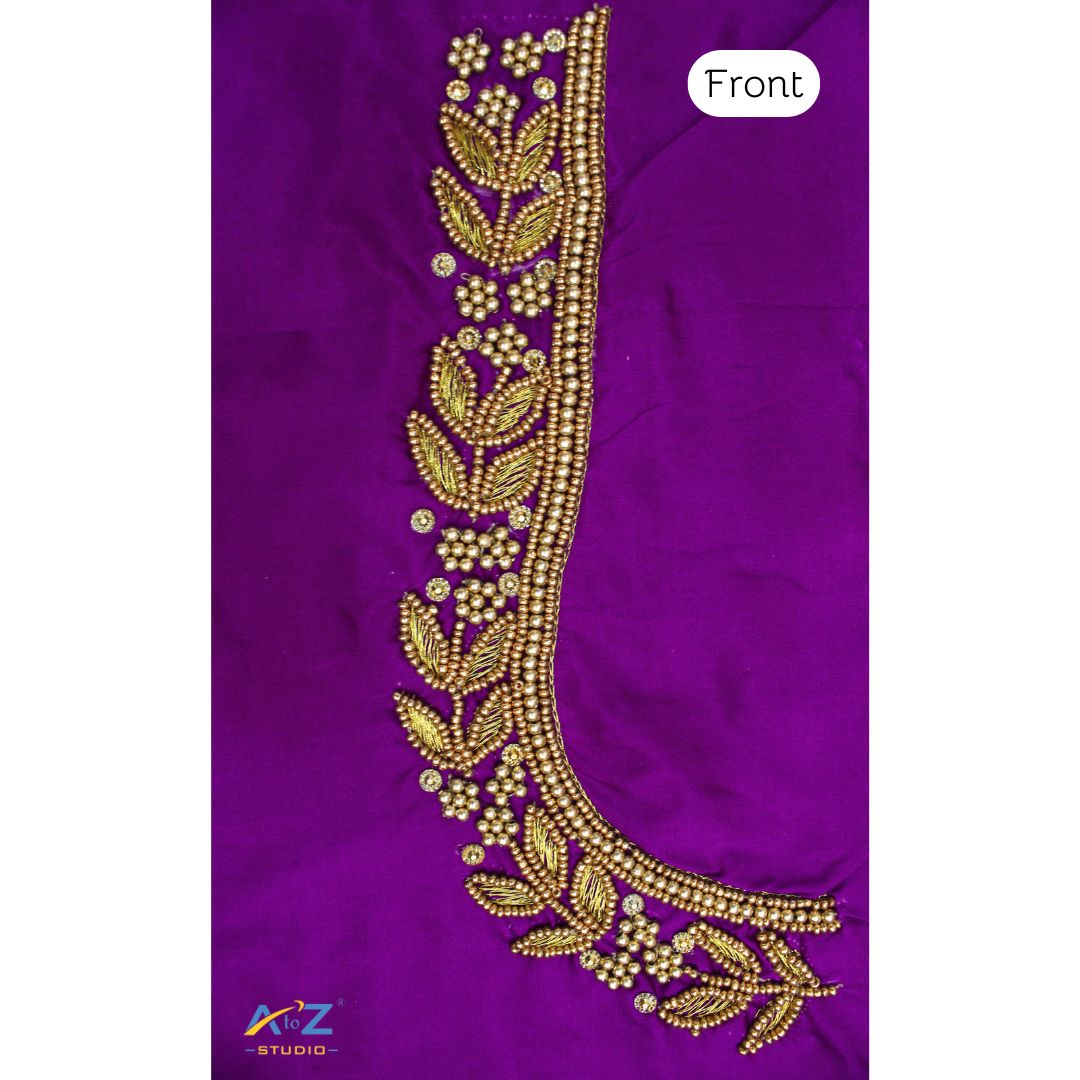 Violet Silk Blouse Piece With Aari Work