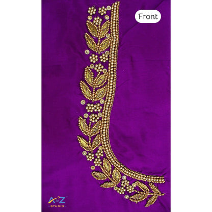 Violet Silk Blouse Piece With Aari Work