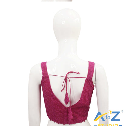Rani Pink Embroidered Cotton Blouse with Front Button Accents