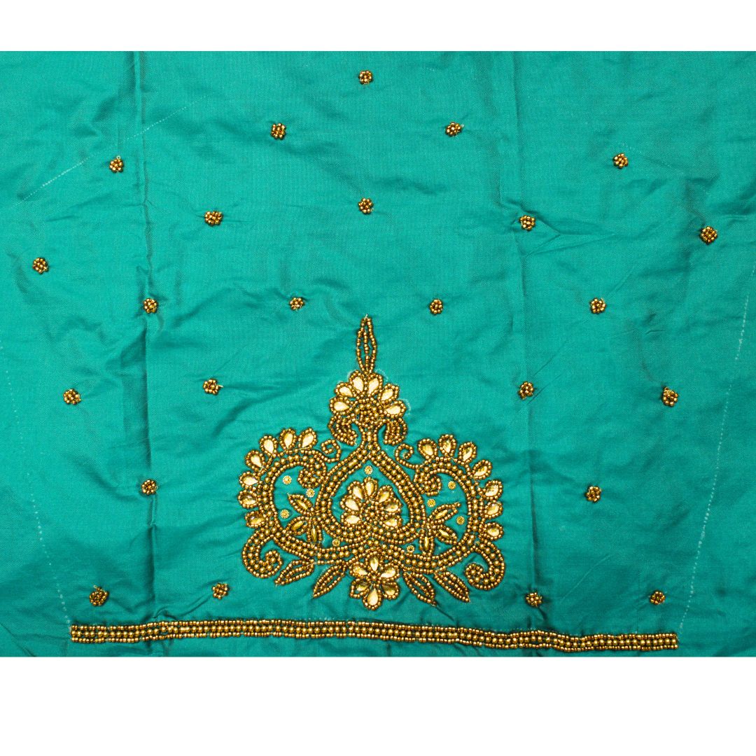 Light Rama Green Silk Blouse Piece With Aari Work